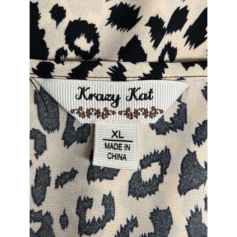 Krazy Kat Womens Leopard Print V-Neck Blouse With Flared Sleeves Lightweight & F - Picture 5 of 8